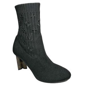 Louis Vuitton Silhouette Sock Ankle Boots Monogram Heel Logo Knit EU 36.5 US 6.5